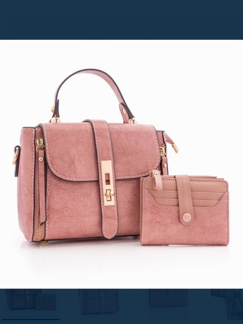 Pink Top-Handle Satchel Handbag with wallet